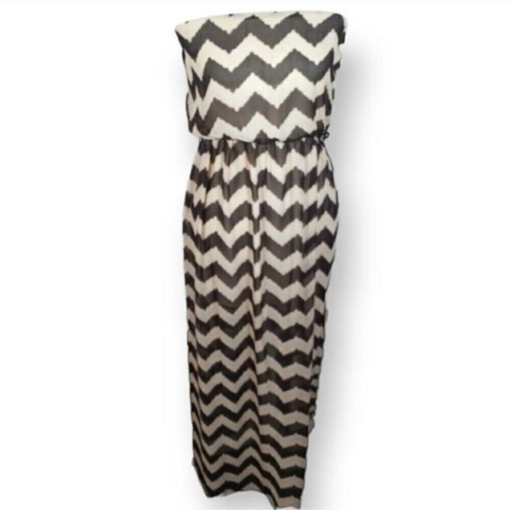 FASHION MAGAZINE BLACK & TAN STRIPE DRESS SZ.M EUC. - Picture 2 of 7